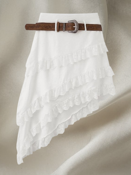 Asymmetrischer Spitzenrüschenrock